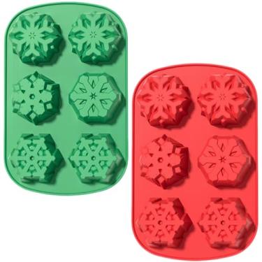 Imagem de Accfore Moldes de silicone de floco de neve, 2 unidades, formas de bolo, bandejas de biscoitos, moldes artesanais para fazer sabonete, também para pudim de chocolate, geléia, muffins, bandeja de cubos