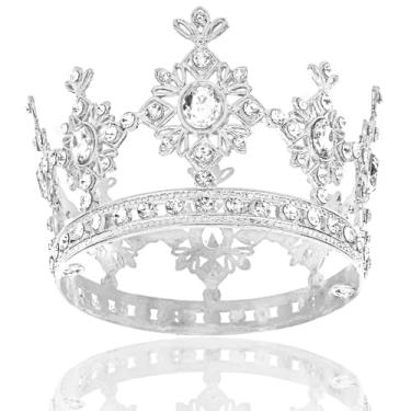 Imagem de YARIEW Pequena coroa de cristal prata para mulheres, buquês de flores, acessórios, strass, enfeite de bolo de casamento, coroa de aniversário para mulheres, decorações de bolo, fantasia de noiva,