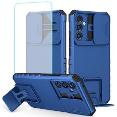 Imagem de Tothedu Capa para Galaxy A35 5G/Galaxy A55 Capa SM-A556U com protetor de tela de vidro temperado e capa de câmera deslizante capa protetora fina para celular para Samsung Galaxy A35 5G azul