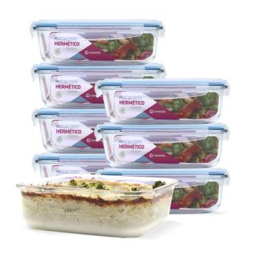 Imagem de KIT 8 Potes de Vidro Retangular com Tampa Hermética 1520ml - U4home, A