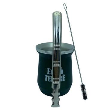 Imagem de Kit tereré cuia copo redondo 350ml alumínio parede dupla verde + bomba