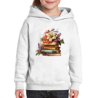 Imagem de Moletom Infantil Livros e Flores Vintage - Foca na Moda, Branco, 6