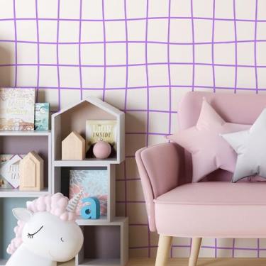 Imagem de Papel de Parede Adesivo Infantil Xadrez Quadriculado Roxo 3m - Leliz P