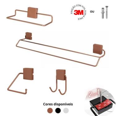 Imagem de Kit Acessórios Para Banheiro 4 Peças Porta Toalha Gancho Papeleira - P