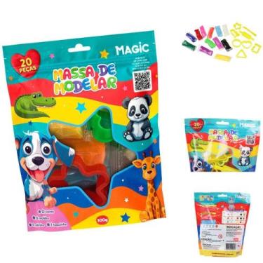 Imagem de Massa para Modelar Criativa Magic 300G com 12 Cores e 6 Moldes - Magic