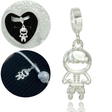 Imagem de Berloque Charms Filho Menino Pedra Zirconia Cravejada Prata - Lojas La