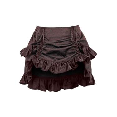 Imagem de Daisy corsets Saia feminina marrom brocado franzido bustle, Marrom, 38-44 Plus Short