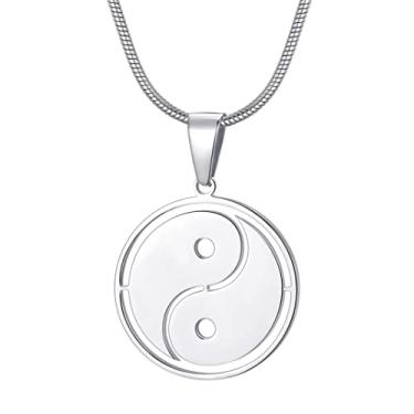 Imagem de MOO&LEE Colar com pingente Yin Yang para homens e mulheres, corrente de cobra de aço inoxidável de 55 cm, colar BFF para 2, Aço inoxidável, Sem Pedra Preciosa