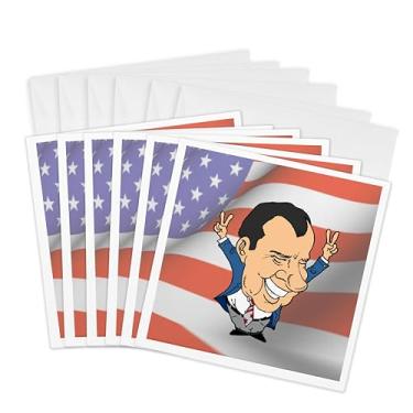 Imagem de 3dRose Presidente Richard Nixon com bandeira americana - Cartões comemorativos, 15 x 15 cm, conjunto de 6 (gc_61141_1)