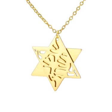 Imagem de EUEAVAN Colar de oração judaica Shema Yisrael para mulheres, colar de estrela de Davi em dois tons, pingente Hear O Israel, judaica, Sh'ma Yisrael, joia hebraica, presente de bênção para homens,