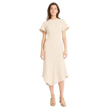 Imagem de Maggy London Vestido feminino elegante midi assimétrico com bainha e manga curta, corpete justo e versátil, Chifre, 46