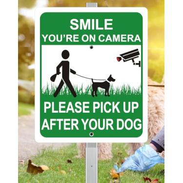 Imagem de i-CowFun Câmera de metal resistente para pegar após o seu cachorro, placa de alumínio de 30,5 x 25,4 cm, com estaca de 71 cm, sem placas de cocô para quintal, resistente ao clima