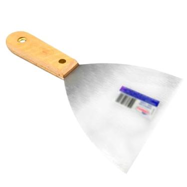 Imagem de Espátula de Aço Inox Com Cabo De Madeira de Engenharia Para Argamassa Massa Corrida Profissional - (10CM)