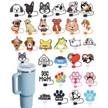Imagem de Pacote com 30 tampas de canudo para cães, 10 mm, bonito topo de canudo à prova de poeira para garrafas de água, copos Stanley, acessórios, presentes para mulheres, lembrancinhas de festa