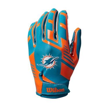 Imagem de Luvas de futebol americano Wilson NFL com ajuste elástico - Miami - Adulto