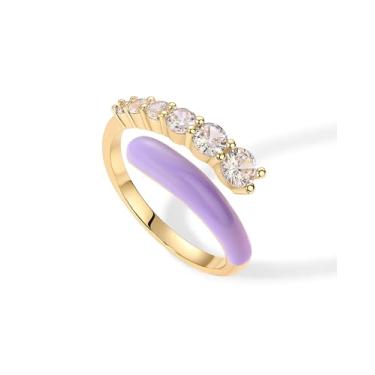 Imagem de PAVOI Anel de eternidade com zircônia cúbica banhada a ouro 14K azul esmaltado aberto | pulseira empilhável CZ esmaltada colorida azul roxo branco para mulheres, 5, Ouro amarelo, Zircônia cúbica
