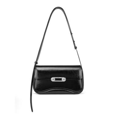 Imagem de LA FESTIN Bolsa de ombro de couro dividida para mulheres, bolsa versátil com alça ajustável para mulheres, bolsas transversais modernas, Preto, Medium