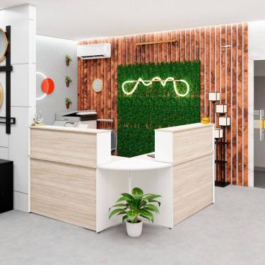 Imagem de Balcão Atendimento de Canto em L Recepção Consultório 120x60cm Carvalho / Branco