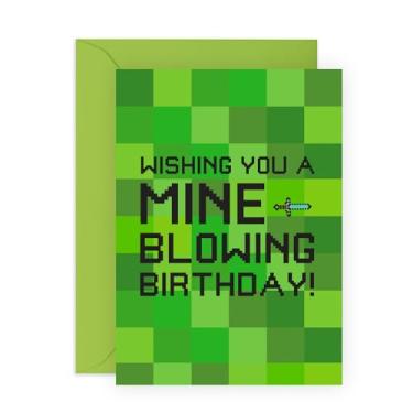 Imagem de Cartão de aniversário inspirado no Minecraft - Presentes de jogador para crianças, menino, filho, sobrinha, sobrinha, meninas, adolescentes, netos, amigos, vizinhos e ele - Tema Pixel Art - Vem com