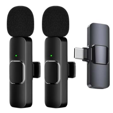 Imagem de Kit 2 Microfones de Lapela Sem Fio Tipo C Compatível Android Iphone 15 16 Wireless Profissional 20 Metros Gravação de Vídeo YouTube