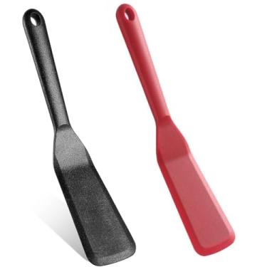 Imagem de 2 PCS resistente ao calor Espátula longa plana antiaderente Chinelos de silicone Utensílios de cozinha sem BPA Utensílio de cozinha para cozinhar ovo Panqueca Pizza (Preto + Vermelho)