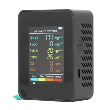 Imagem de Monitor de Qualidade do Ar, CO2 TVOC HCHO PM2.5 PM10 Detector Com Alarme, Carregamento USB, Tela de Luz de Fundo, Medidor de Qualidade do Ar Interno para Casa e Escritório (Preto)