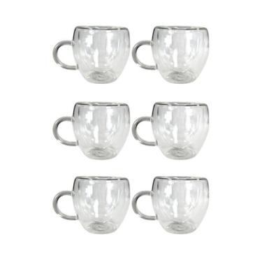 Imagem de Xícaras De Vidro Parede Dupla 80ml Pequena Café Chá 6 Peças - Hauskraf