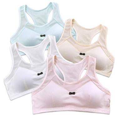 Imagem de SALIA GIRL Sutiã esportivo de algodão para meninas com enchimento suficiente 10-12, Pele/Branco/Rosa/Azul, M