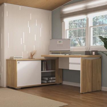 Imagem de Escrivaninha em L para Escritório com Porta de Correr e 2 Gavetas