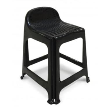 Imagem de Banqueta de Plástico Banquinho Com Encosto Preto Empilhável