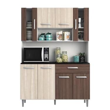 Imagem de Kit Cozinha 8 Portas 1 Gaveta Livia Branco/Rovere/Amêndoa - FdECOR - P