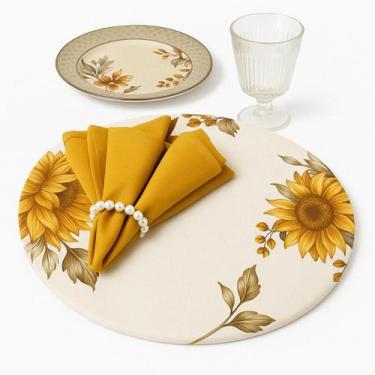 Imagem de Kit Sousplat 4 Lugares Redondo Para Mesa Posta Com Base MDF e Guardana