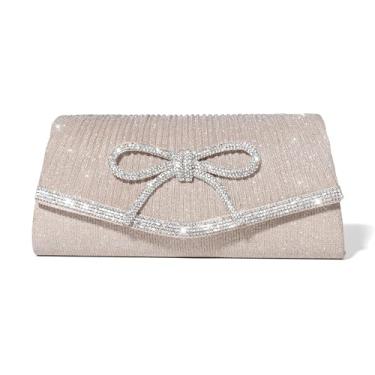Imagem de Trisapu Bolsa de noite com laço brilhante para mulheres, casamento, glitter, strass, festa, formatura, bolsas de mão elegantes, Champanhe, Small