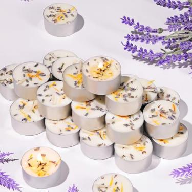 Imagem de 8 velas perfumadas de lavanda com luz de chá, queima longa de 6H, luzes de chá perfumadas 100% à base de cera de palma com flores secas, luzes de chá não tóxicas/sem fumaça para spa, banho, casamento