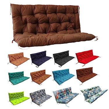 Imagem de SOBOANT Almofadas de balanço para varanda, almofada de banco externo com encosto, substituição de almofada de balanço de 2-3 lugares com 8 laços, para pátio, jardim e quintal (curry escuro, 152 x 101