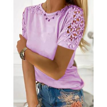Imagem de Camiseta Feminina Plus Size de Renda Vazada - Gola Redonda, Soltinha e
