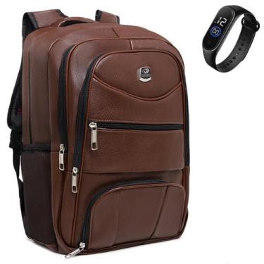 Imagem de Mochila De Viagem Masculina Couro Reforçada Espaçosa Escolar - Pinneri