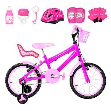 Imagem de Bicicleta Infantil Aro 16 Alumínio + Kit Premium Pink E Rosa
