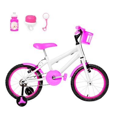 Imagem de Bicicleta Aro 16 Alumínio + Kit Passeio Branca E Pink
