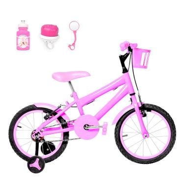 Imagem de Bicicleta Infantil Aro 16 Alumínio + Kit Passeio Rosa