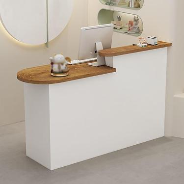 Imagem de Modern Reception Desk Counter Table, Tabela de recepção de balcão de checkout com gavetas trancáveis, balcão de varejo com gabinete de armazenamento, para lobby salon beleza Salon Office, D-