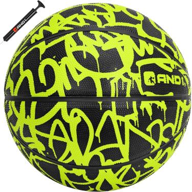 Imagem de AND1 Bola de basquete e bomba de basquete Fantom (Série Graffiti) - Tamanho oficial 7 (75 cm), feita para jogos de basquete em ambientes internos e externos (Volt)