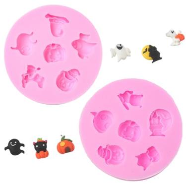 Imagem de UR URLIFEHALL 2 peças de moldes de silicone com tema de Halloween, formas de chocolate em forma de fantasma de abóbora para decoração de bolo de gelatina de doces de fondant