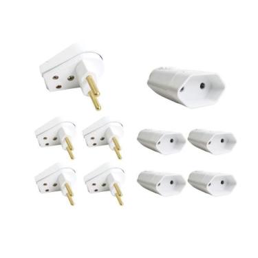 Imagem de Kit 5 Plug Macho Gigante 2 Pinos 2P+Tomada Fêmea 20A Branca - Ilumi