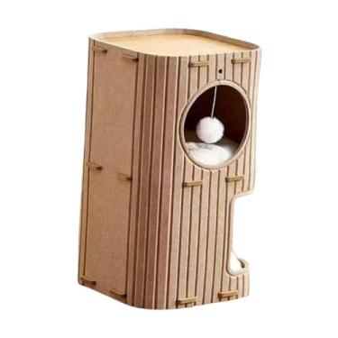 Imagem de KiBcsLic Cama para gatos de 2 andares, túnel coberto, condomínio, casa para gatos, cama fechada para brincar ao ar livre, Camelo