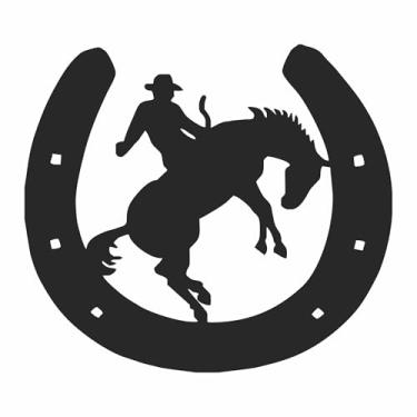 Imagem de Adesivo Country Ferradura Sorte e Proteção Silhueta Cowboy no Cavalo para Moto Carro Caminhão Parede Ambientes Temáticos (PRETO, 20x17,8cm)