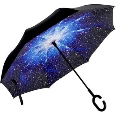 Imagem de Guarda-chuva Invertido De Dupla Camada Inovadora Multifuncional Chuva Uv Proteção Contra Vento Guarda-chuva Dobrável Reverso Para Carro Com Alça Em Forma De C, Amazing Starry Sky