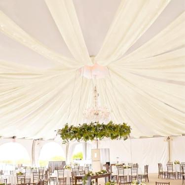 Imagem de Showgeous Cortinas de teto marfim 8 painéis 1,5 m x 6,1 m cortinas de teto de casamento cortina drapeada arco de casamento cortina de gaze para decoração de festa cerimônia palco evento