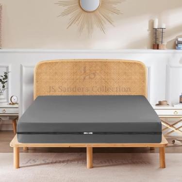 Imagem de Lençol casal com zíper 40,6 cm, bolso profundo, 100% algodão egípcio, 600 fios, capa de colchão com zíper, qualidade hoteleira, 1 lençol com elástico, 137 x 189 cm, cinza escuro