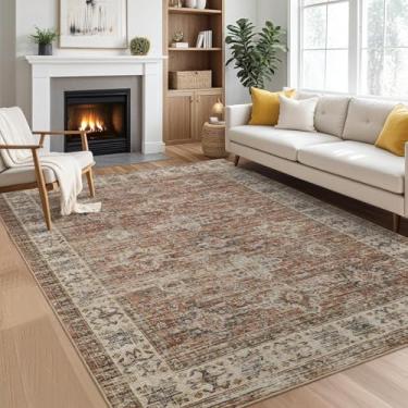 Imagem de Tapetes de área de 22 x 30,5 cm para sala de estar laváveis, macios vintage grandes para quarto de fazenda, tapetes antiderrapantes para quarto e sala de jantar (laranja, 2,5 x 30,5 cm)